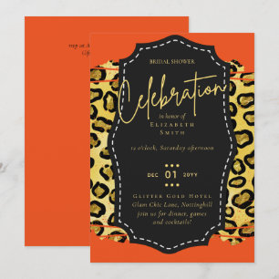 LeahG Budget Glam Chic Bridal Shower Gold Orange Invitation
