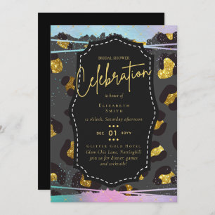 LeahG Budget Glam Chic Bridal Shower Unicorn Gold Invitation