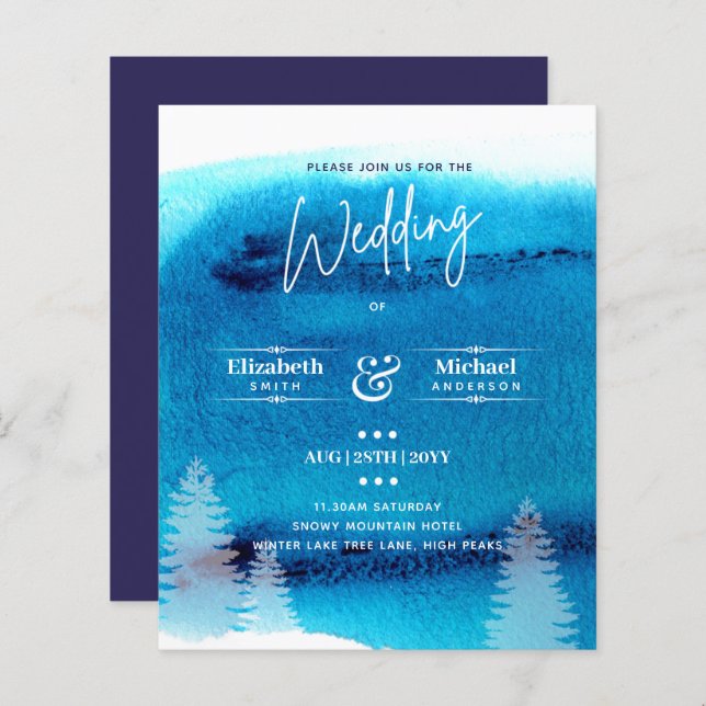 LeahG BUDGET Mountain Blue Wedding Invite (Front/Back)