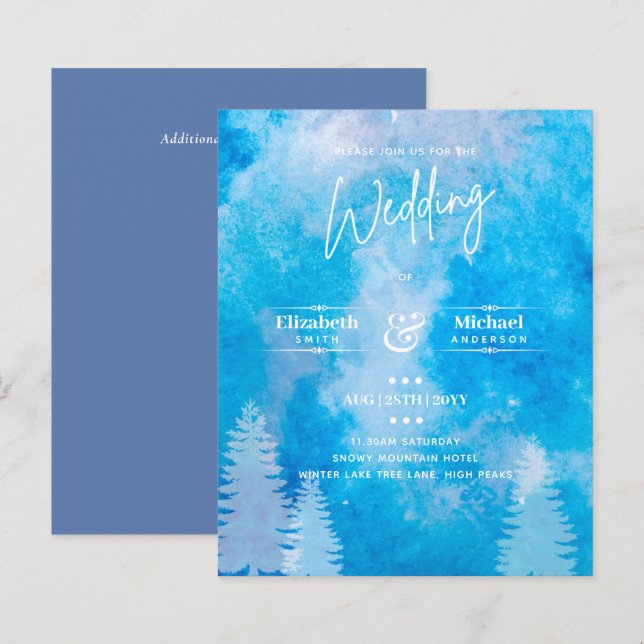 LeahG BUDGET Mountain Blue Wedding Invite (Front/Back)