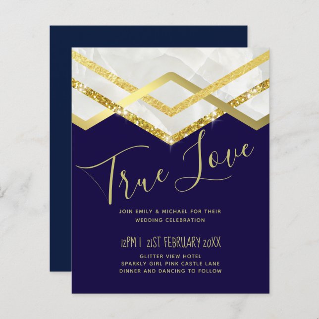 LeahG Budget Navy Gold Art Deco Wedding (Front/Back)