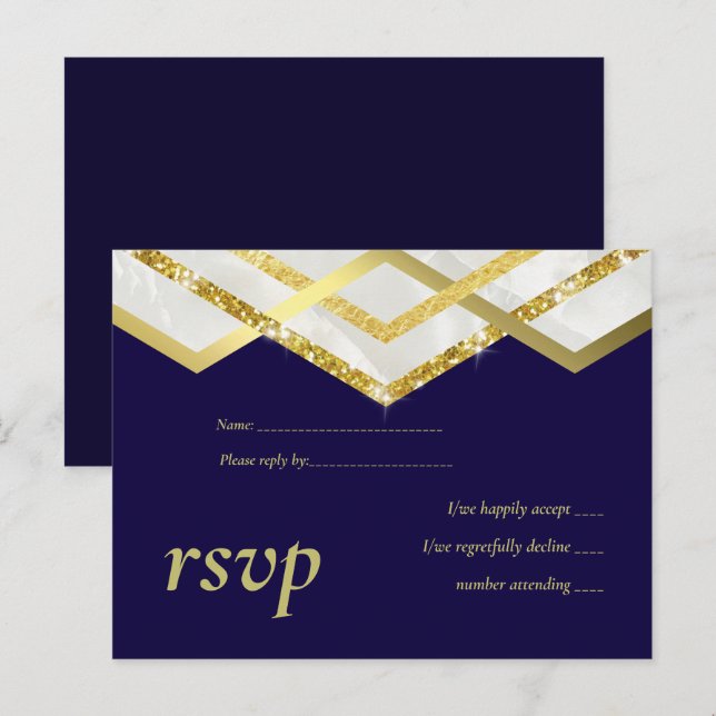 LeahG Budget Navy Gold Art Deco Wedding Invitation Postcard (Front/Back)