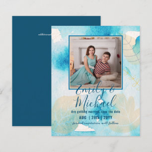 LeahG Budget PHOTO Save Date Teal Gold Leaves
