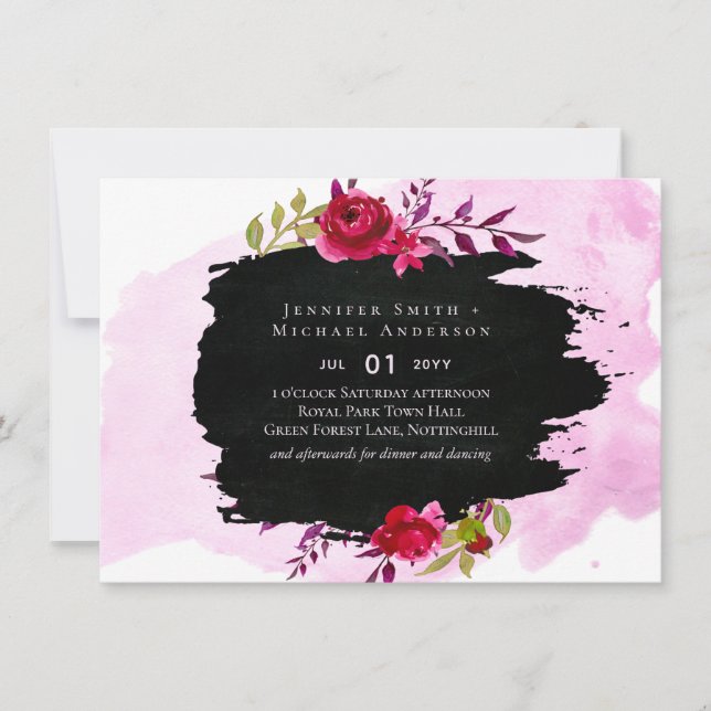 LeahG Budget Pink Rose Black Modern Wedding (Front)