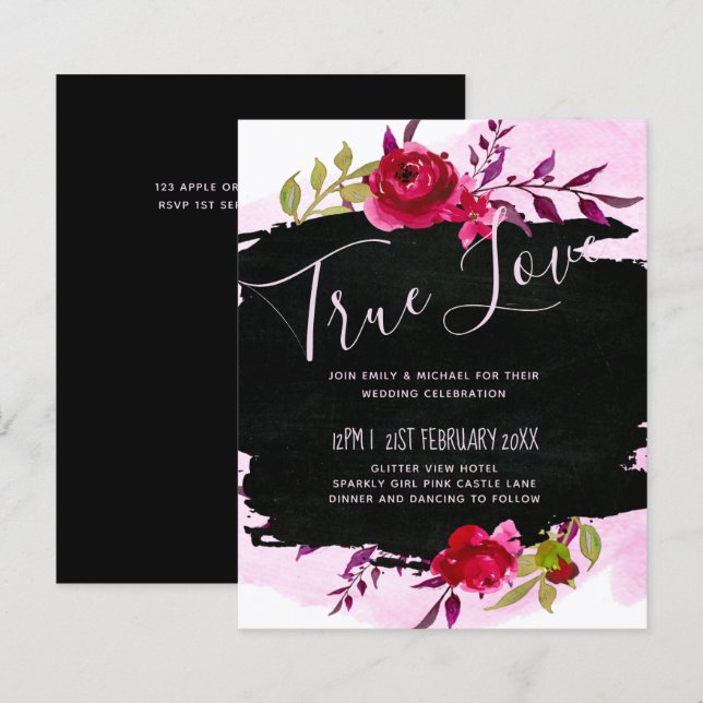 LeahG Budget Pink Rose Black Modern Wedding (Front/Back)