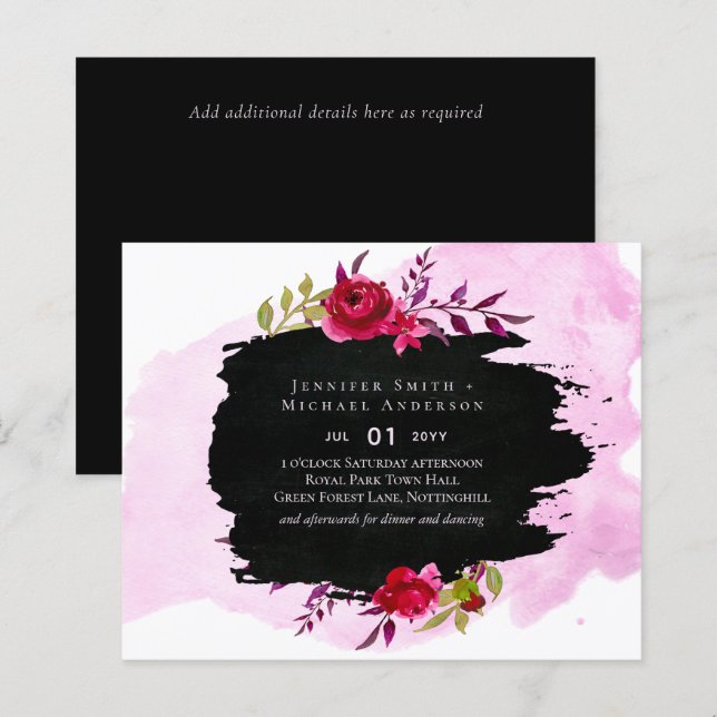 LeahG Budget Pink Rose Black Modern Wedding (Front/Back)