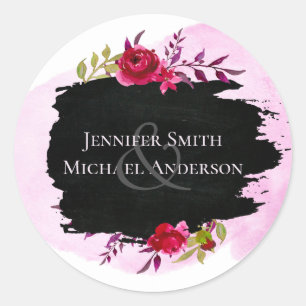 LeahG Budget Pink Rose Black Modern Wedding Classic Round Sticker