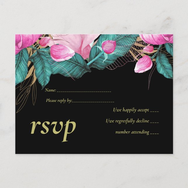 LeahG Budget Pink Roses Plum Modern Wedding Chic Invitation Postcard (Front)