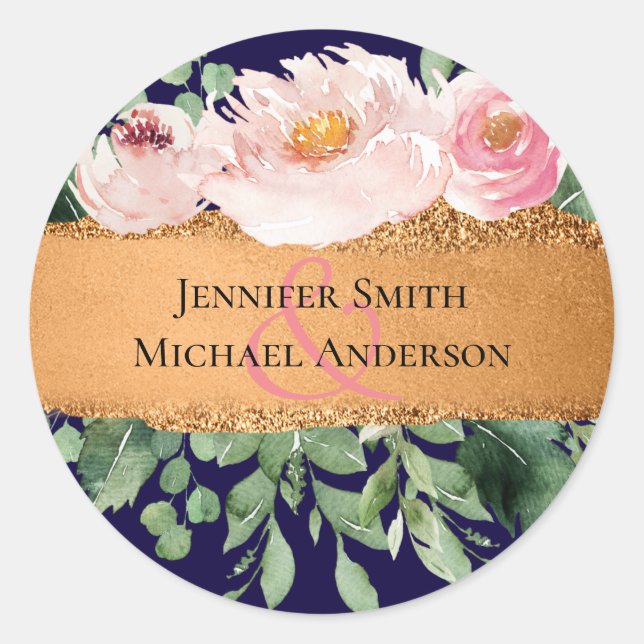 LeahG Budget Rose Gold Glam Wedding Classic Round Sticker (Front)