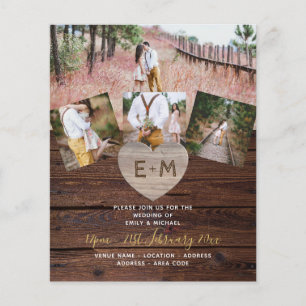 LeahG BUDGET Rustic Wood Heart PHOTO WEDDING Flyer