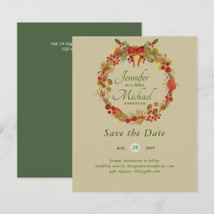 LeahG BUDGET Save Dates Red Rustic Festive Wreath