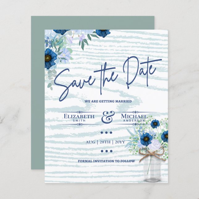 LeahG BUDGET Save The Date Blue Sage Floral (Front/Back)