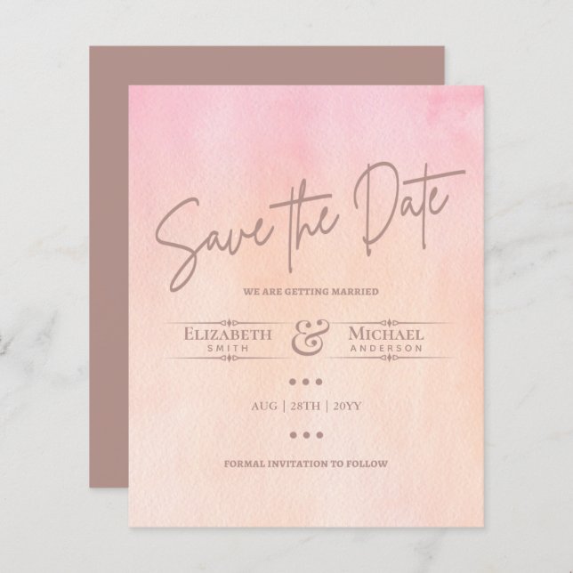 LeahG BUDGET Save The Date Burnt Peach Watercolor (Front/Back)