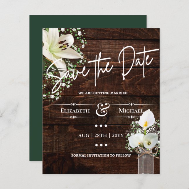 LeahG BUDGET Save The Date Rustic Cala Lillies (Front/Back)