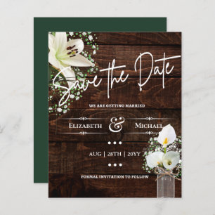 LeahG BUDGET Save The Date Rustic Cala Lillies
