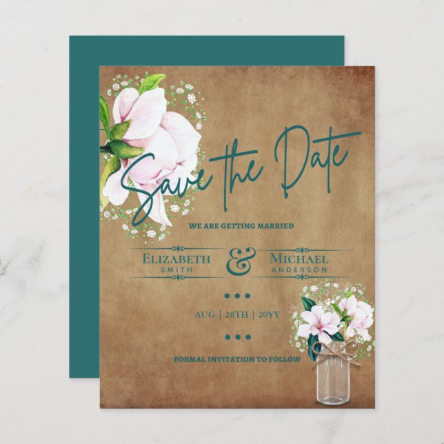LeahG BUDGET Save The Date Rustic Magnolias (Front/Back)