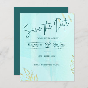 LeahG BUDGET Save The Date Teal Gold Abstract