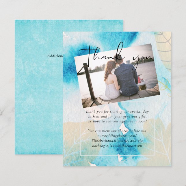 LeahG BUDGET Sea Glass Blue Watercolor Wedding (Front/Back)