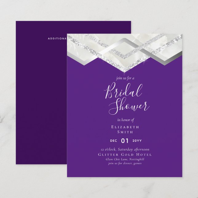 LeahG Budget Silver Deco Bridal Shower Invite (Front/Back)