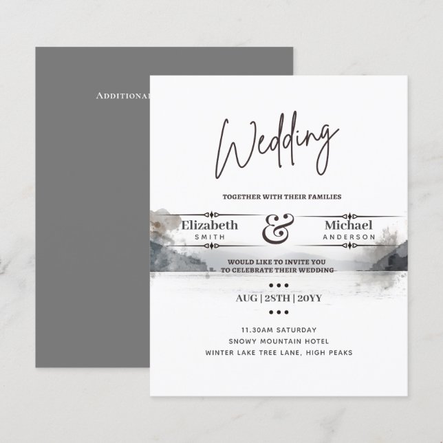 LeahG BUDGET Snowy Mountain Wedding Invite (Front/Back)
