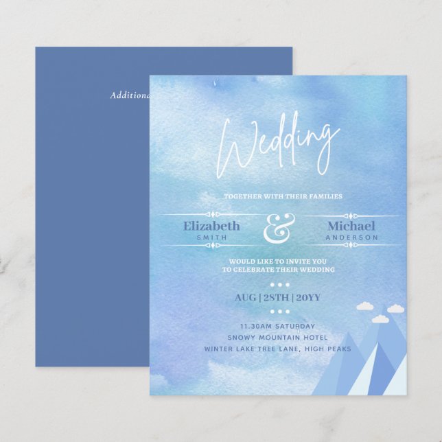 LeahG BUDGET Snowy Mountain Wedding Invite (Front/Back)