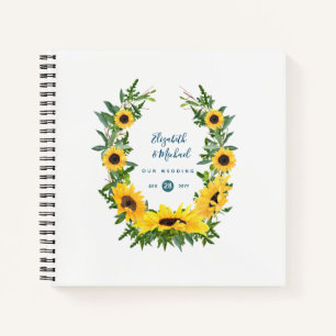 LeahG Budget Sunflower Horseshoe Wedding Guestbook Notebook