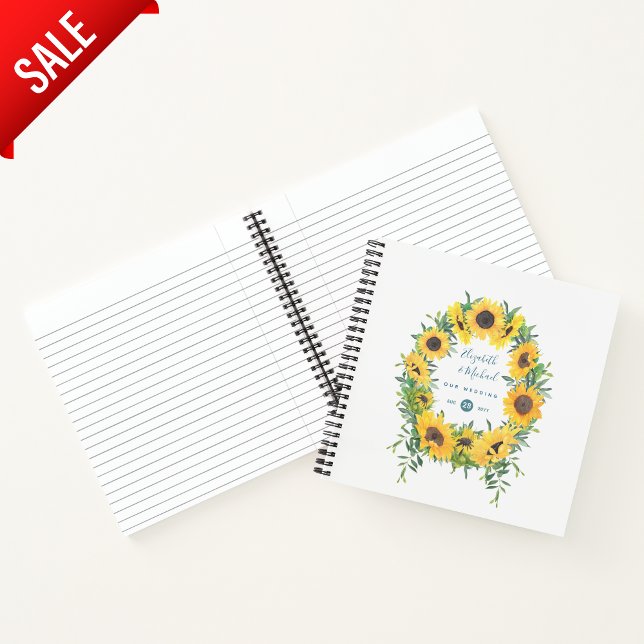 LeahG Budget Sunflowers Wreath Wedding Guestbook Notebook (Creator Uploaded)