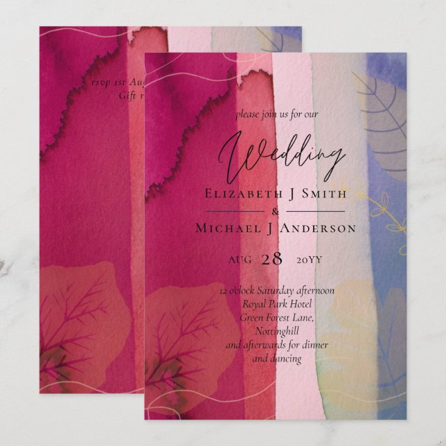 LeahG BUDGET Wedding Berry Red Purple Watercolor (Front/Back)