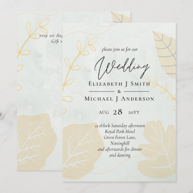 LeahG Budget Wedding Gold Grey Fall Leaves (Front/Back)