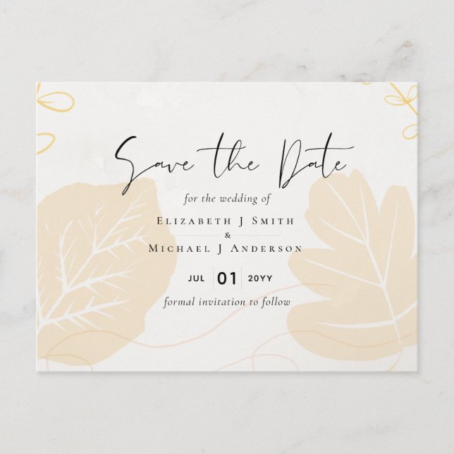 LeahG Budget Wedding Gold Grey Fall Leaves Postcard (Front)
