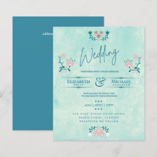 LeahG BUDGET Wedding Invite Folk Art Teal Pink