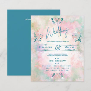 LeahG BUDGET Wedding Invite Folk Art Teal Pink