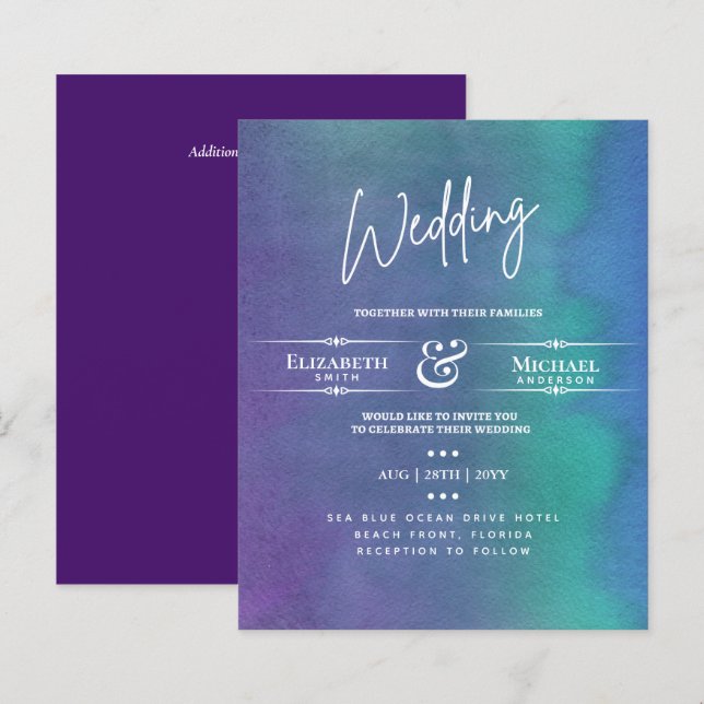 LeahG BUDGET Wedding Invite Northern Lights Purple (Front/Back)