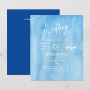 LeahG BUDGET Wedding Invite Ocean Blue Watercolor