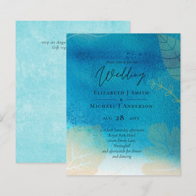LeahG BUDGET Wedding Ocean Blue Watercolor (Front/Back)