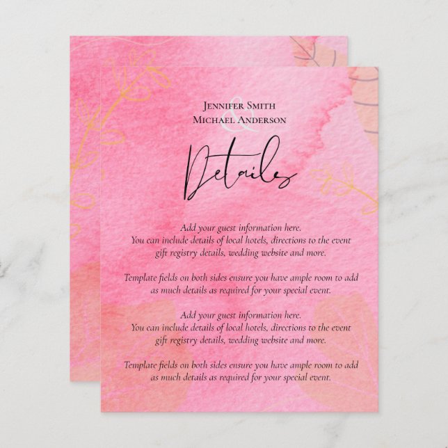 LeahG Budget Wedding Pink Peach Watercolor Abstrac (Front/Back)