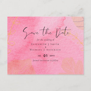 LeahG Budget Wedding Pink Peach Watercolor Abstrac Postcard