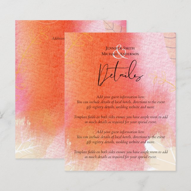 LeahG Budget Wedding Red Orange Watercolor Leaves (Front/Back)