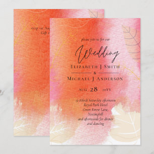LeahG Budget Wedding Red Orange Watercolor Leaves