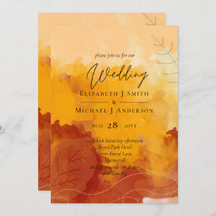 LeahG Budget Wedding Watercolor Sunset Fall Leaves