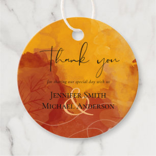 LeahG Budget Wedding Watercolor Sunset Fall Leaves Favour Tags