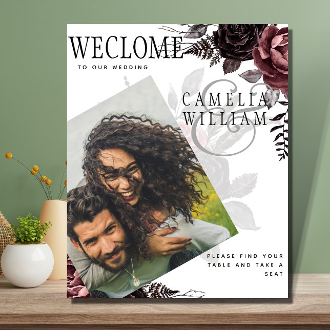 LEAHG Burgundy Black Roses Wedding Photo Welcome Poster (Creator Uploaded)