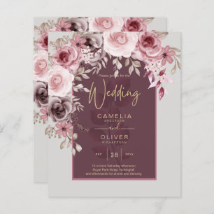 LeahG Burgundy Blush Pink Roses Fall Wedding Inv.