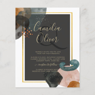 LeahG Charcolal Green Earth Tones Wedding Invite Flyer