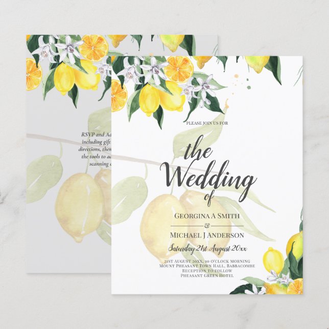 LeahG Citrus Yellow Lemons Wedding Invites (Front/Back)