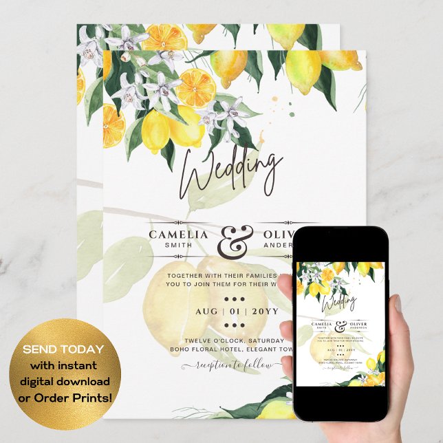 LeahG Citrus Yellow Lemons Wedding Invites (Creator Uploaded)
