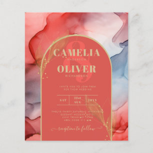 LeahG Coral Navy Blue Gold INK Wedding INVITE Flyer