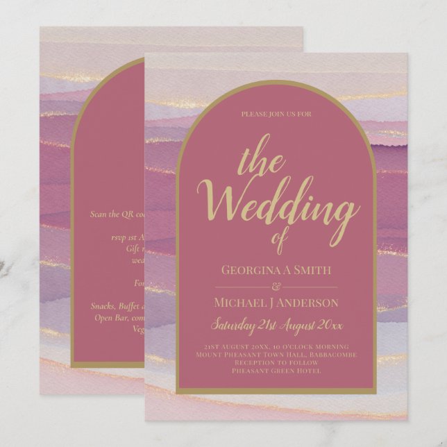 LeahG Dusty Rose Lavender Gold Wedding Invite (Front/Back)