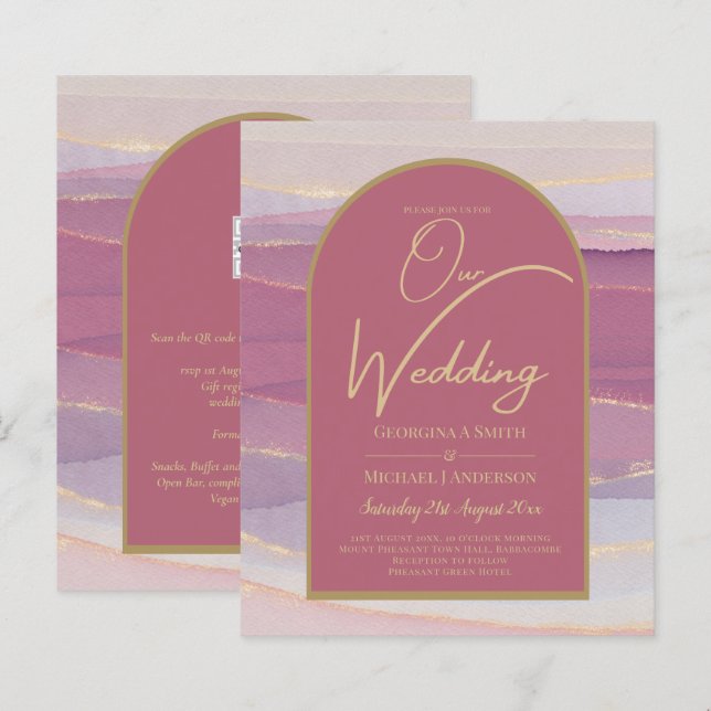 LeahG Dusty Rose Lavender Gold Wedding Invite (Front/Back)