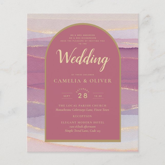 LeahG Dusty Rose Lavender Gold Wedding Invite (Front)